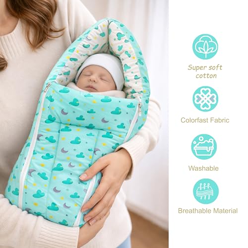 Image of Fareto Combo of Baby Bed with Net | Carry Bag | 4 Pcs Bedding Set (0-6 Months, Baby Size, Cotton) (Cloud Green)