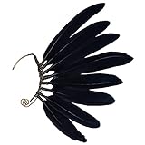FRESHME Black Faux Feather Ear Cuffs - Indian Ethnic Plume Ear Clips Viking Tribal Earrings Bronze Wire Wrapped Fairy Elf Ear Cuffs Wraps Fantasy Jewelry for Unisex Cosplay Costume Dress Accessories