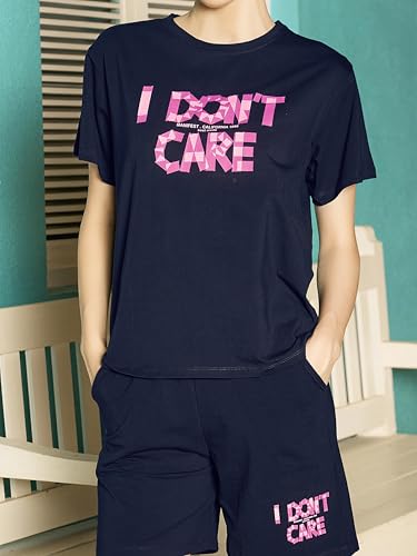 Image of ZEYO Night Suit for Women's Typography Printed Cotton Night Dress of Top and Shorts