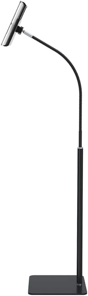Tablet Floor Stand with Flexible Gooseneck and Stable Aluminum Base Suitable for 3.5” - 10.6” Smart Phone & Tablet Black