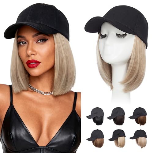 S-noilite Hat Wig for Women, Black Baseball Cap Wig...