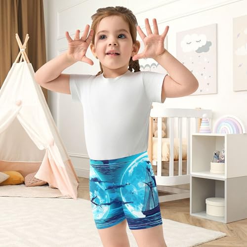 Cotton Under Dress Shorts Print Sailing Ship Ocean Night Blue Toddler Biker Shorts Girls 4t Summer Clothes4