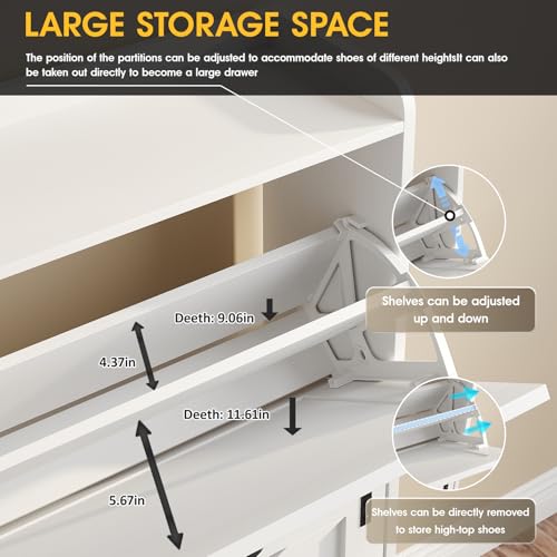 Image of Maupvit Shoe Storage Cabinet with 2 Flip Drawers, Freestanding Organizer with Metal Legs for Entryway, Narrow Shoe Rack Cabinet, Black White