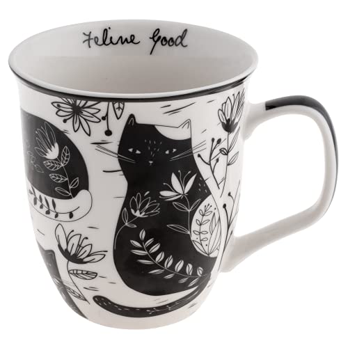 Karma Gifts 16 oz Black and White Boho Mug Cat - Cute Coffee and Tea Mug - Ceramic Coffee Mugs for Women and Men