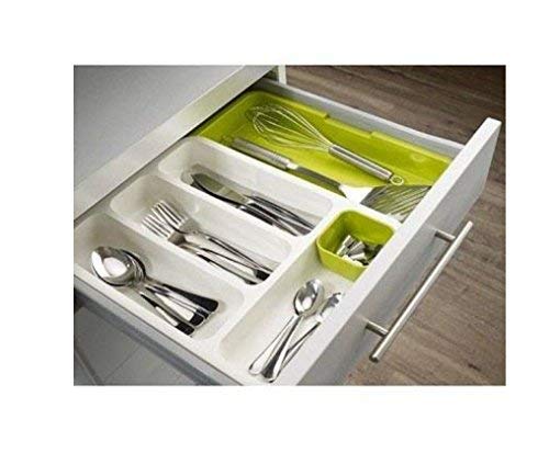 Risecollection Plastique Tiroir Organisateur Extensible Couverts Plateau, Vert Et Blanc | Fournitures-Act-079