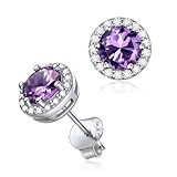 ChicSilver Sterling Silver Earrings Womens 925 Silver Round Amethyst Birthstone Stud Earring February Jewellery Gifts