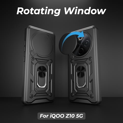 Image of A rtistque Armor Bumper Back Case Cover for Vivo T4 5G / iQOO Z10 5G | Stylish Ring Holder & Inbuilt Stand | Sliding Camera Cover | TPU Protective Design | Vivo T4 5G & iQOO Z10 Back Cover - Black