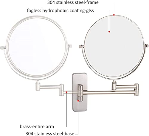 Miroir de rasage grossissant 8 pouces avec bras extensible double face 10X