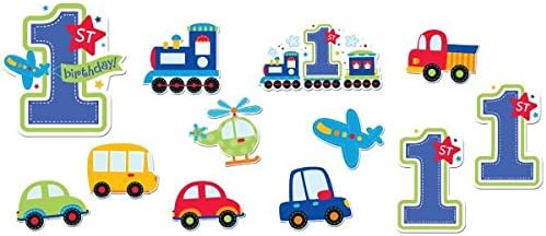 Miniatura 3 de All Aboard Boy - Paquete de decoración de primer cumpleaños, grande, 12 piezas, hecho de papel, azul y verde, 7, 9, 11 pulgadas por Amscan