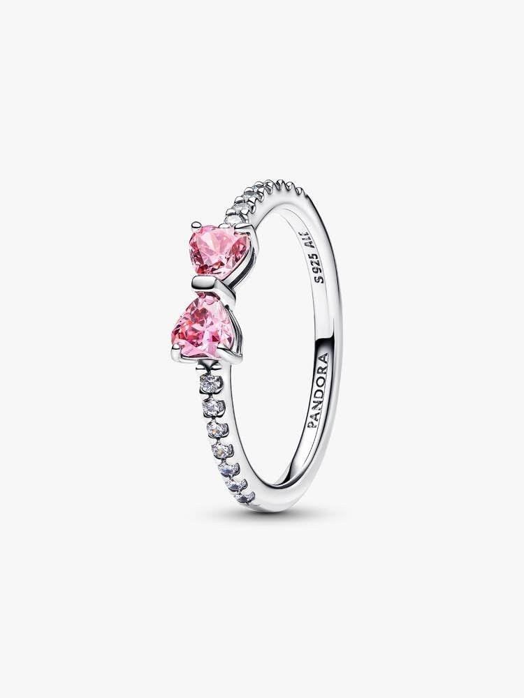 Pandora Damen-Ring Silber mit rosa glitzernder Schleife 193510C01