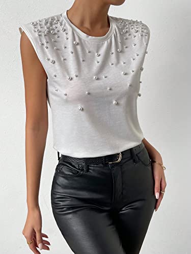 SOLY HUX Women's Pearl Cap Sleeve Crew Neck Tank Top Dressy Casual Summer Tops4