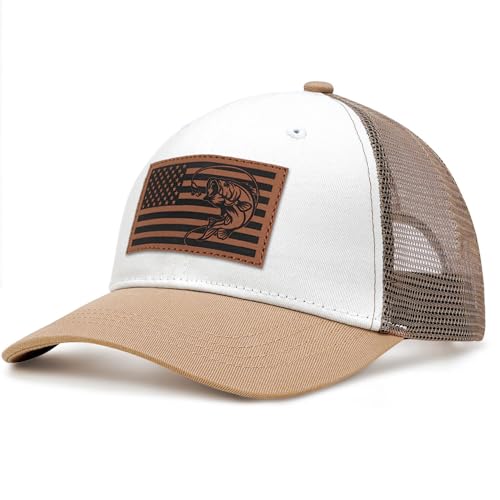 Image of Fishing Gifts for Men American Flag Trucker Hat Mens Fathers Day Christmas Birthday Gifts Fishing Hat for Dad