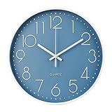 bakbrand Wall Clock 12 Inch Non-Ticking Silent Modern Simple Style Round Decor Clock Cerulean Stereoscopic Dial Quartz Wall Clocks for Home/Office/School/Living Room/Bedroom/Kitchen