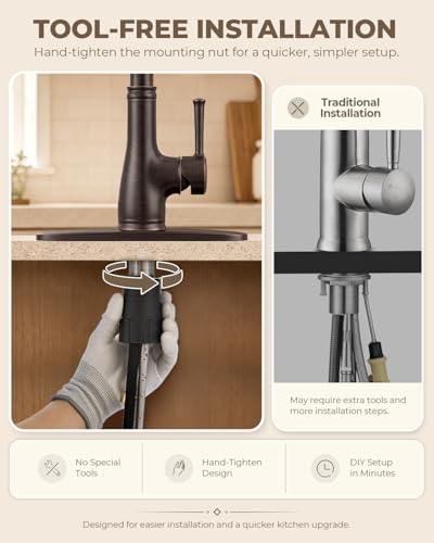 Image of WEWE Vintage Kitchen Faucet with Pull Down Sprayer, Stainless Steel 1 or 3 Hole High Arc Single Handle Antique Sink Faucet for Classic Modern Ktichen, Oil Rubbed Bronze Bar & Prep Sinks