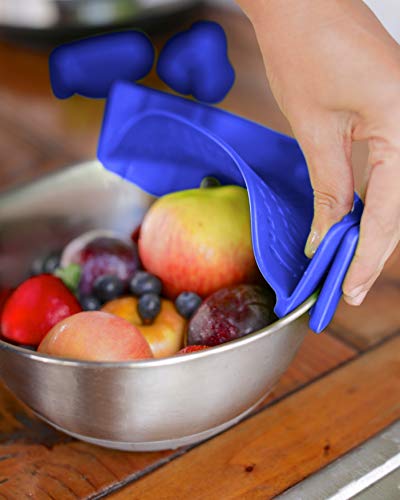 Clip-On Kitchen Food Strainer For Spaghetti, Pasta, Ground Beef Grease, Colander & Sieve Snaps On Bowls, Pots And Pans, Set Includes Silicone Strainer, Brush & Garlic Peeler By Salbree (Dark Blue) #TOP7