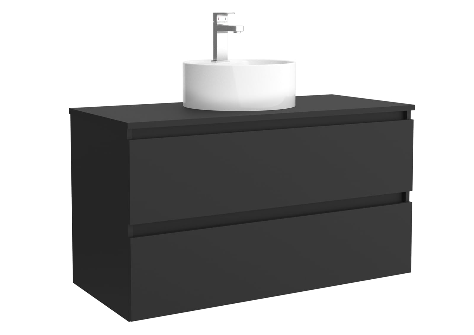 Salgar Mueble de baño Bequia 100 cm con Lavabo 100% montado de fábrica | Acabado Negro Mate suspendido 2 cajones Cierre amortiguado Apertura con uñero | Lavabo sobre encimera