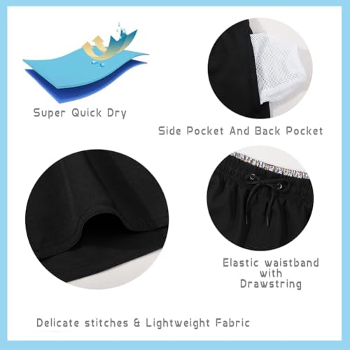 SNOW DREAMS 3 Pack Boys Swim Trunks Kid Bathing Suit Quick Dry Board Shorts with Mesh Lining4