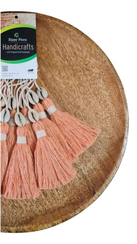 Image of Zippy Flora Handmade Cotton Tassels with Cowrie Shells for DIY & Crafts Project, Pack of 10 (Peach)