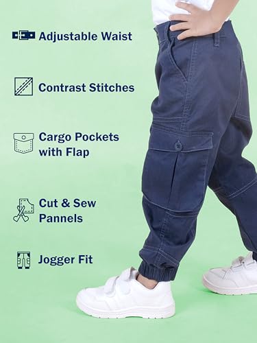 Image of Boys Cotton Full Length Front Cut Sew Cargo Pant with Bottom Tab