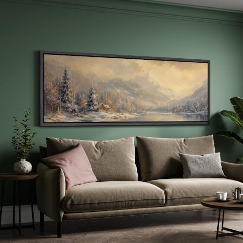 Image of MUDECOR Large Framed Canvas Print Wall Art Winter Cabin for Living Room