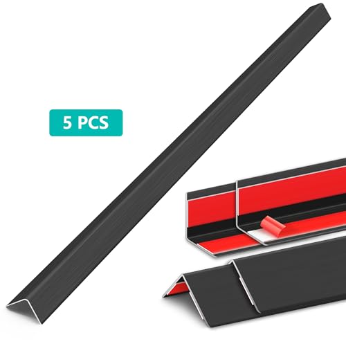 Image of 5pcs 57 inch L*1.42 inch W Aluminum Self-Adhesive Wall Corner Protectors, Wall Furniture Bumper, Safety Baby Proofing Corner Cushion Table Edge, Wide Coverage and Easy to Install - Black