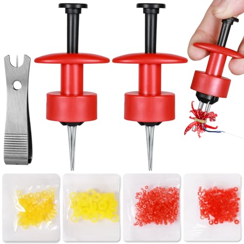 Annyswit 1120 Pezzi/5 Misure Micro Fasce per Esche per la Pesca con 2 Pezzi Bander Tool e Lenza da Pesca in Metallo Clipper Fasce per Pellet Anelli in Gomma per Pellet Vermi Vivi Esche da Pesca