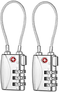 ZHEGE Luggage Padlocks TSA Approved, Flexible Cable Travel Locks , Coded Suitcase Lock, Small Gym Locker Padlock with 3 Digit Combination (Silver, 2 Pack)