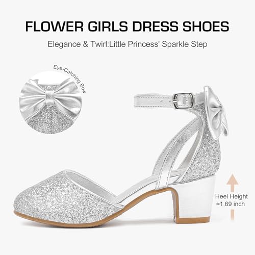 Image of Girls Heels Dress Shoes Flower Girl Pumps with Cute Bow Closed Toe | Princess Shoes,High Heels,Chunky Heel,Adjustable Buckles,Toddler,Little Girl,Big Kid,Wedding,Birthday Party,Formal,Pageant