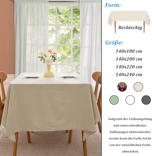 Nappe de table anti-repassage en coton lavé beige aspect lin facile à entretenir - 6