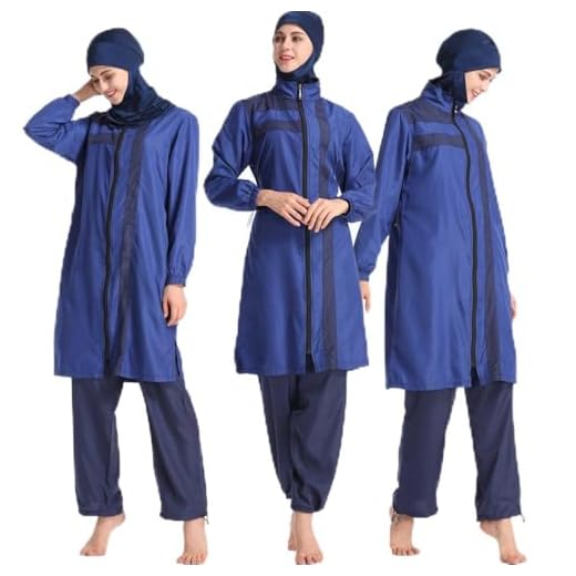 ziyimaoyi Bescheidene Bademode mit Hijab Abnehmbar, Muslimischer Badeanzug Islamische bescheidene Bademode Beachwear volle Länge Burkini Burqini (XL, Blau)