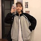 DIGUCFH 2022 Herbst Frauen Baseball Jacke Harajuku Beiläufige Lose Tasche Gedruckt Korean Oversize Bomber Sweatshirt Uniform Streetwear Tops-Grau,S