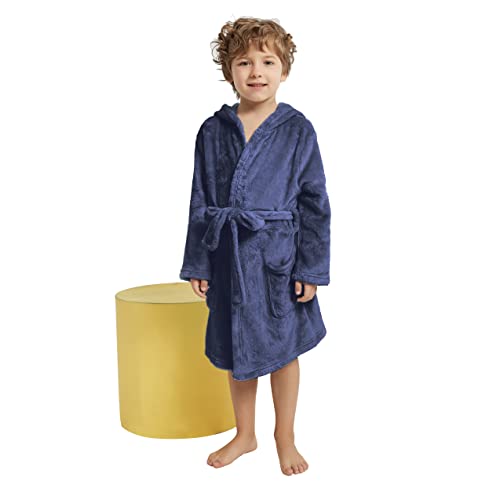 V.&GRIN Boys Fleece Robe, Hooded Plush Soft Fuzzy Bathrobe for Kids 3-14 Years3