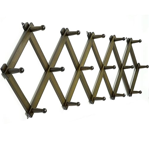 WEBI Accordion Wall Hanger,Accordion Hat Rack for Wall,Expandable Wooden Coat Rack Wall Mounted,Accordion Hook Rack for Hats,Caps,16 Peg,Dark Walnut