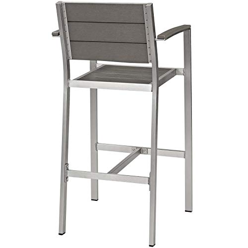 Modway Shore Aluminum 3-Piece Outdoor Patio Pub Bistro Set With 28" Bar Table And Two Bar Stools In Silver Gray #TOP3