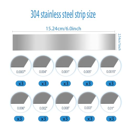 Image of 30PCS 304 Stainless Steel Shim Stock Assortment 1 inch Width x 6 inch Length 10 Thickness Sizes (0.0007-0.01 inch) Metal Shims for Leveling and Alignment Kitchen Industry Home DIY Craft Making