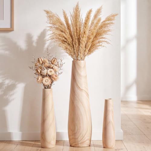 Leinuosen Set of 3 Floor Vase Home Decor, Natural Wood