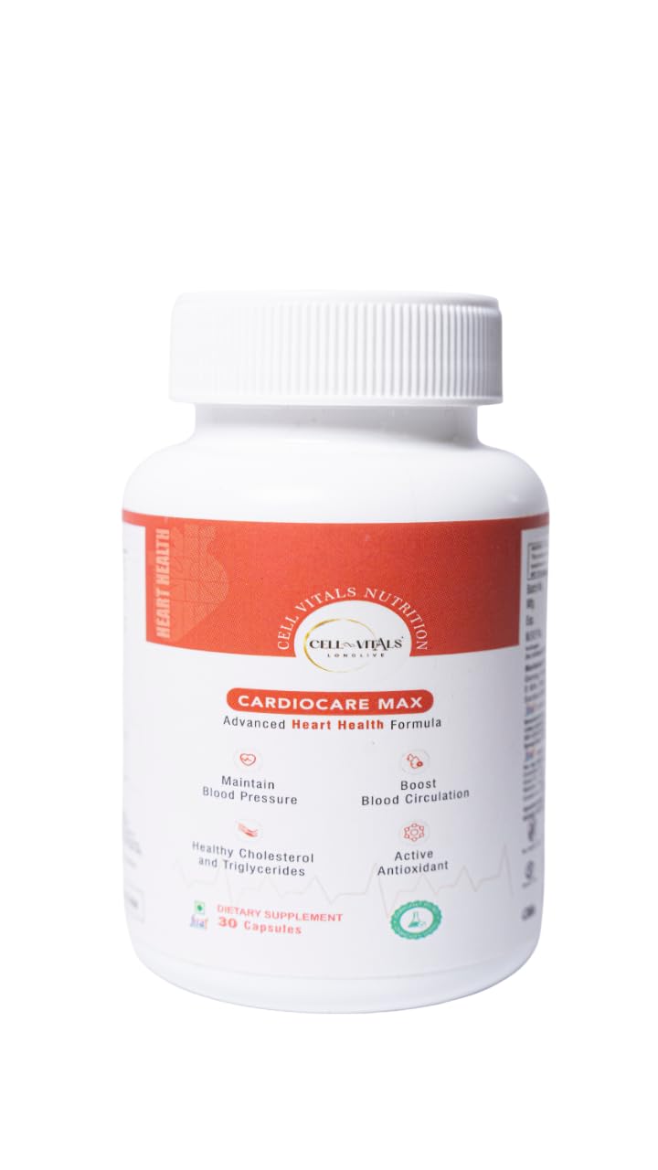 CELL-VITALS Cardiocare Max- Advanced Heart Health Formula (60 Veg Capsules) | Supports Heart Health and Cardiovascular Wellness | Formulated to Maintain Healthy Blood Pressure and Cholesterol Levels (Pack of 1)-image-37