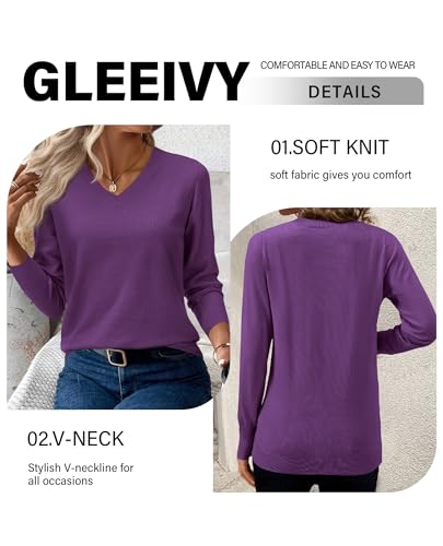 Image of Women's Spring Sweaters 2026 Casual Long Sleeve Pullover V Neck Lightweight Sweatshirts Cute Blouse Tops
