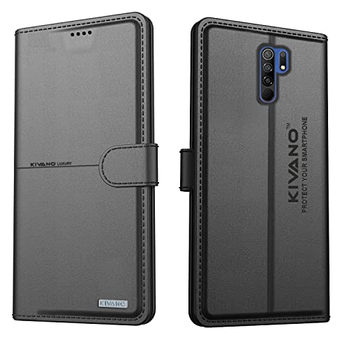 Image of KIVANO Xiaomi Redmi 9 Prime /Poco M2 Professional Series Wallet Case | Luxurious Design | Premium | PU Leather Flip Case Back Cover | Magnetic Closure - Black