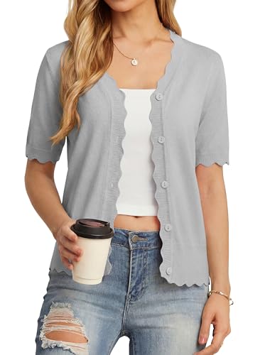 Image of GRECERELLE Summer Short Sleeve Cardigan for Womens Lightweight Cropped Knit Sweater Shrug