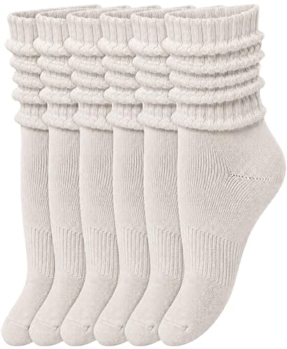 Image of Winterlace Womens Slouch Socks, 6 Pairs Cotton Scrunch Ribbed Crew Socks Soft Retro 80s Slouchy Calf Boot Sock