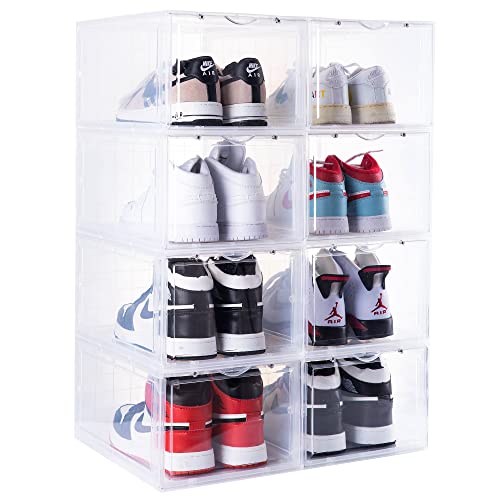 SOGOBOX Shoe Storage Boxes,Set of 8,Clear Plastic Stackable Shoe Organizer for Closet,Space Saving Shoe Containers For Sneaker Display, Fit up to US Size 12(13.8”x 9.84”x 7.1”)
