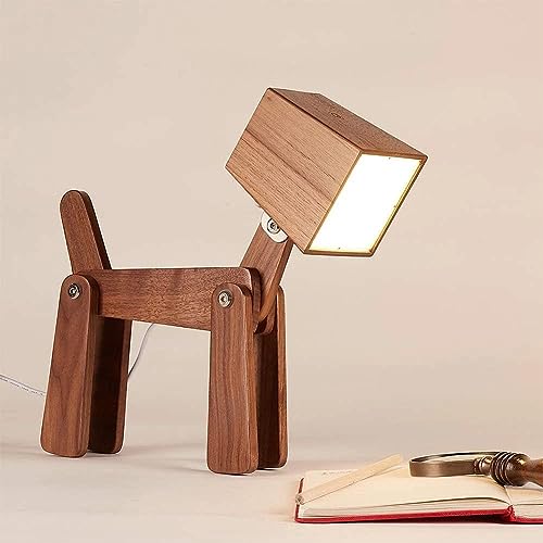 Artistic Gifts Handcrafted Wooden Dog LED Desk Lamp for Study | Table Lamp for Kids Room, Bedroom & Office Decoration| Rechargeable| Adjustable| Dimmable. Walnut - SW912