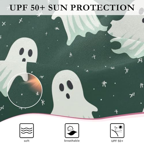 CaTaKu Girls One Piece Swimsuit Ghosts Halloween Spooky Toddler Bathing Suit Long Sleeve UPF 50+ Rash Guard Swimwear 3-12Y4