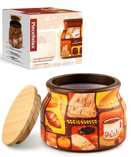 PieceRelax 3D Puzzle Jar 64 Plastic Pieces for Adults - Live Cozy - Wooden Lid Container, Home Decor & Creative Gift for Mum and Women, Small [BC1021]