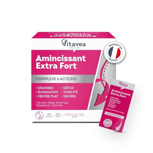 VITAVEA BIEN-ETRE - Amincissant Extra Fort - Préparation Minceur 6 actions - Ventre plat, Graisse, Elimination, Sucres, Détox - Thé Vert, Maté, Artichaut, Chrome, Vitamine C - 20 sachets