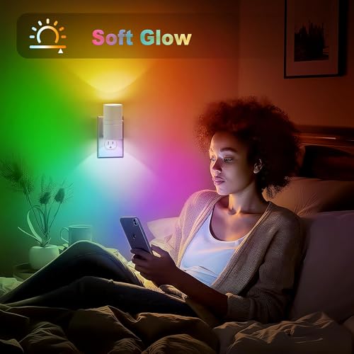 Image of JandCase Color Night Light, LED Night Lights Plug into Wall, Color Changing Nightlight RGB with Light Sensor,Kids Gifts, Halloween, Christmas, Holiday, Hallway Bedroom Kids Room, 2 Pack