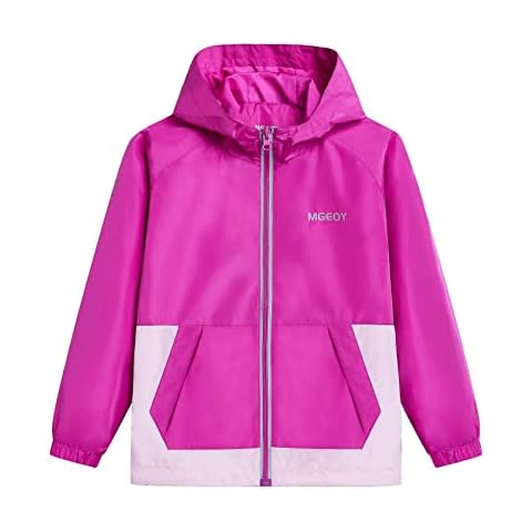 MGEOY Girls Rain Jacket Hood Lightweight Waterproof Raincoat Rain Coats for Girls Kids Rose Size 7-8 Cover