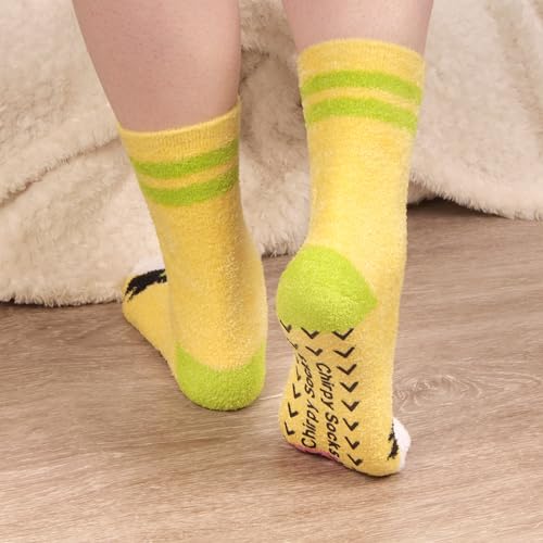 Image of BambooMN Super Soft Warm Cute Women's Animal Non-Slip Fuzzy Fluffy Crew Winter Home Socks