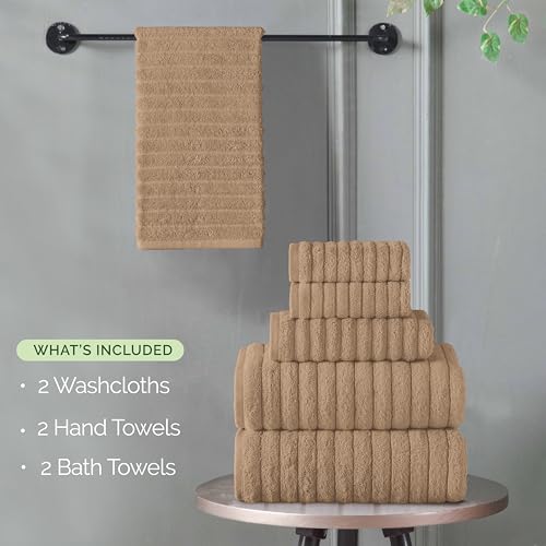 Elegant Comfort 100% Turkish Cotton Corduroy Ribbed Luxury Bath Towels 6-Piece Set, Premium Feel - Quick Dry, Highly Absorbent, Contains 2 Bath Towels, 2 Hand Towels, and 2 Washcloths, Taupe